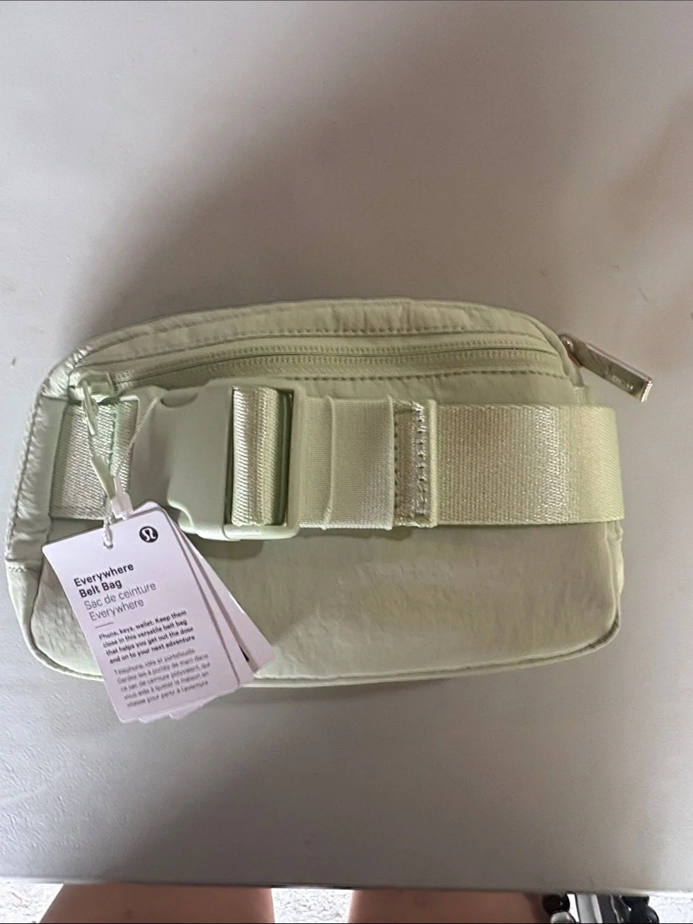 lululemon athletica Kohlrabi green belt bag with gold accents NWT